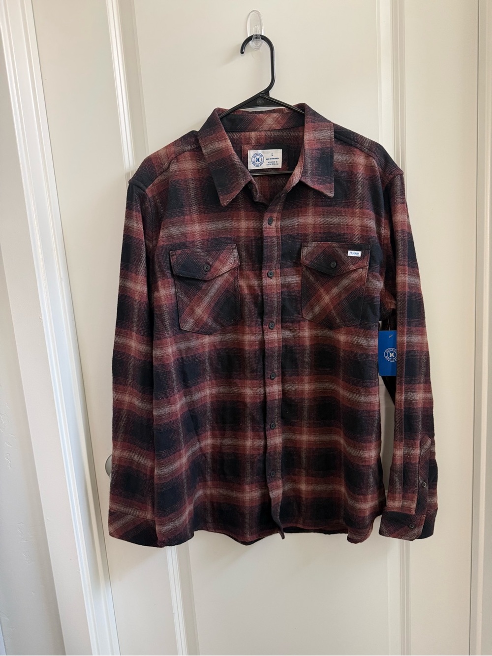 Hurley burgundy and Black Plaid Button-Down Shirt